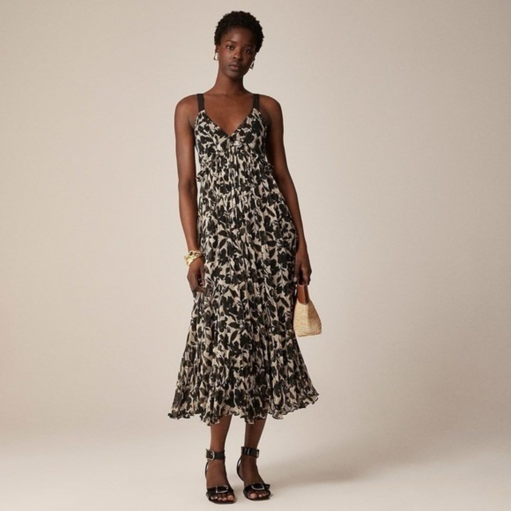 NWT!! J. CREW Collection Ruffle Trim Dress Floral Chiffon Maxi Party Size 14